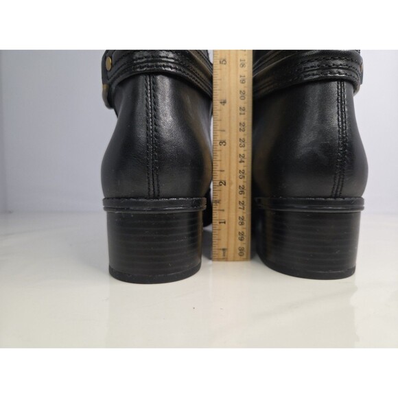Bandolini Black Leather Riding Boots Zip Closure Brown Leather Accents Sz 7 M - Picture 3 of 15